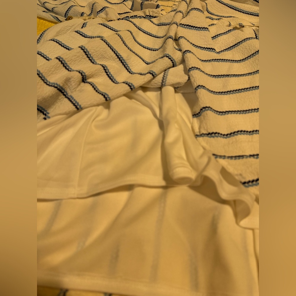 🍄H064 NWT Gilli L pp 16 unstretched Blue striped stretch waist big sleeve Dress - Picture 9 of 12